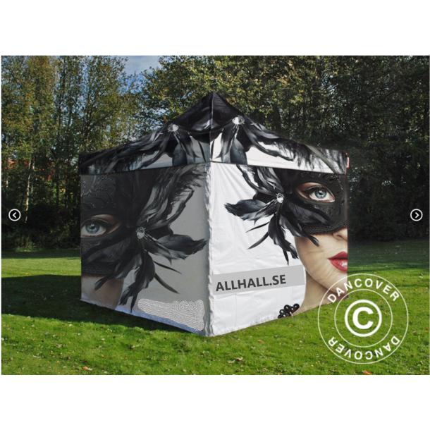 Flextents PRO 2x2m med fullt digitalt tryck inkl 4st sidovggar, Vit