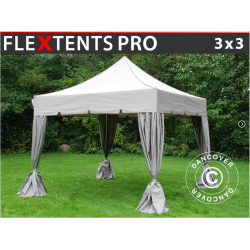 Flextents PRO 3x3m "Peaked" inkl. 4st dekorativa hrngardiner, Latte