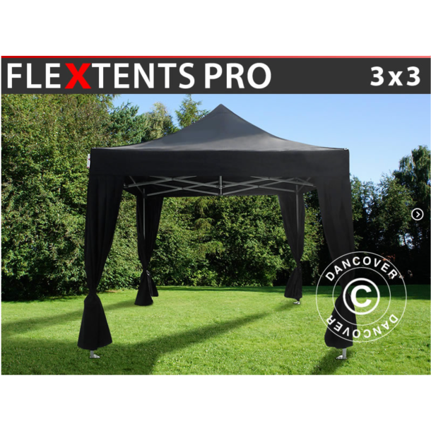 Flextents PRO 3x3m inkl. 4st dekorativa hrngardiner