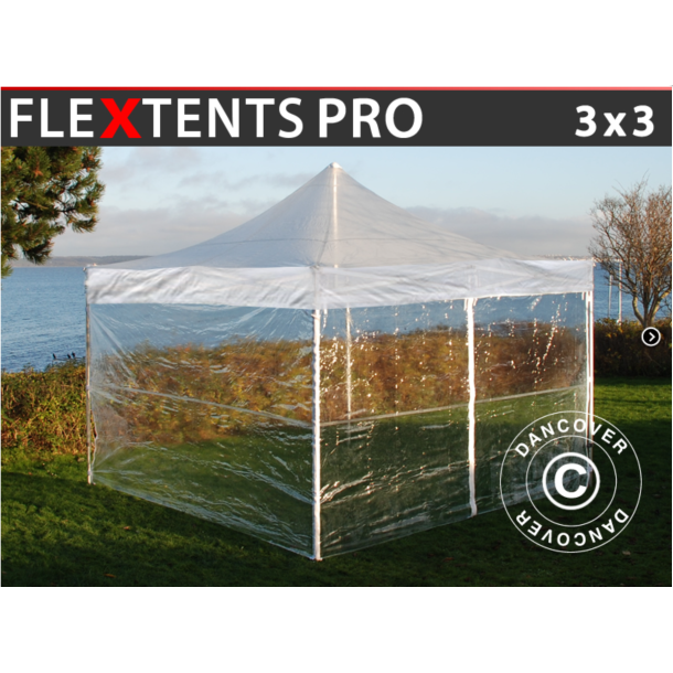 FleXtents PRO 3x3m PVC inkl 4st sidor, Transparent