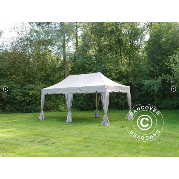 Flextents PRO 3x6m "Peaked" inkl. 6st dekorativa hrngardiner, Latte