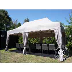 Flextents PRO 3x6m "Peaked" inkl. 6st sidor &amp; 6st dekorativa hrngardiner, Latte
