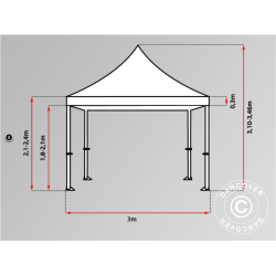 Flextents PRO 3x6m "Peaked" inkl. 6st sidor &amp; 6st dekorativa hrngardiner, Latte