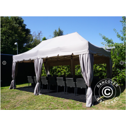 Flextents PRO 3x6m "Peaked" inkl. 6st sidor &amp; 6st dekorativa hrngardiner, Latte