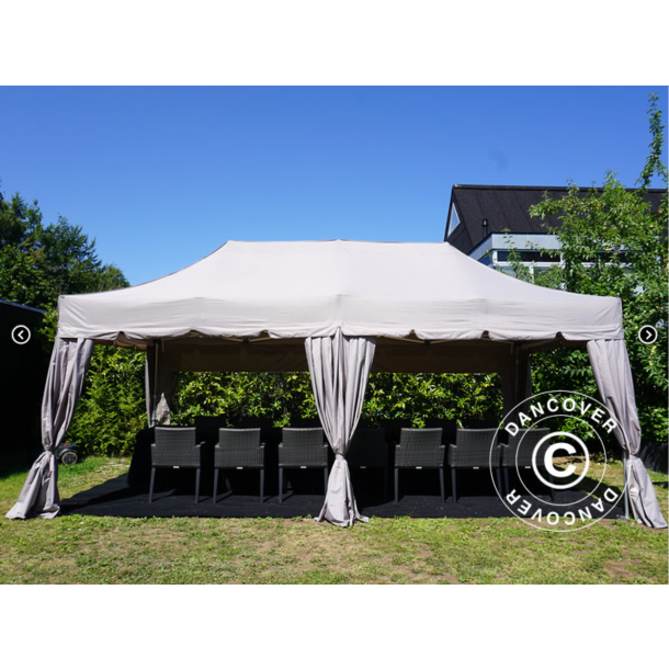 Flextents PRO 3x6m "Peaked" inkl. 6st sidor &amp; 6st dekorativa hrngardiner, Latte