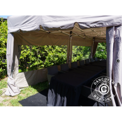Flextents PRO 3x6m "Peaked" inkl. 6st sidor &amp; 6st dekorativa hrngardiner, Latte