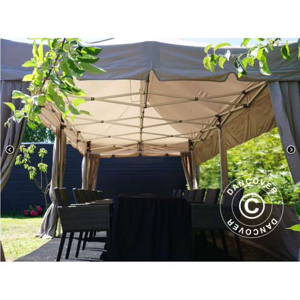 Flextents PRO 3x6m "Peaked" inkl. 6st sidor &amp; 6st dekorativa hrngardiner, Latte