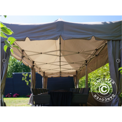 Flextents PRO 3x6m "Peaked" inkl. 6st sidor &amp; 6st dekorativa hrngardiner, Latte