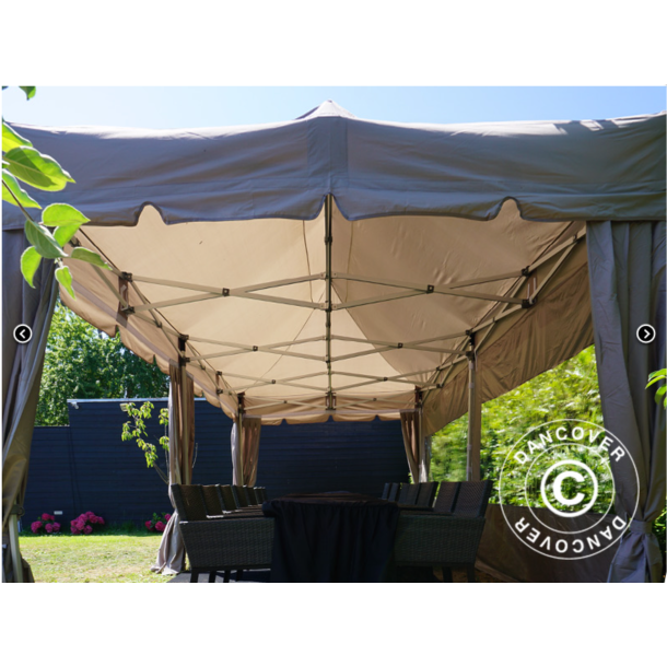 Flextents PRO 3x6m "Peaked" inkl. 6st sidor &amp; 6st dekorativa hrngardiner, Latte