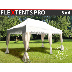 Flextents PRO 3x6m "Wave" inkl. 6st dekorativa hrngardiner, Vit