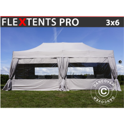 Flextents PRO 3x6m inkl. 6st sidor &amp; 6st dekorativa hrngardiner, Latte