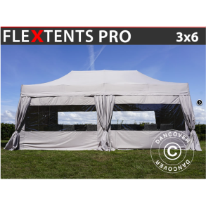 Flextents PRO 3x6m inkl. 6st sidor & 6st dekorativa hrngardiner, Latte