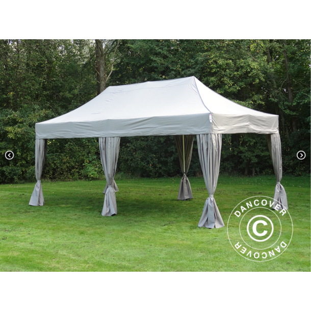 Flextents PRO 3x6m inkl. 6st sidor &amp; 6st dekorativa hrngardiner, Latte