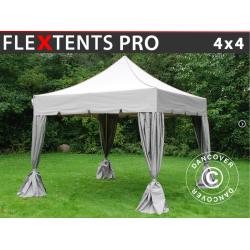 Flextents PRO 4x4m "Peaked" inkl. 4st dekorativa hrngardiner, Latte