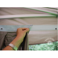 Flextents PRO 4x4m "Peaked" inkl. 4st dekorativa hrngardiner, Latte