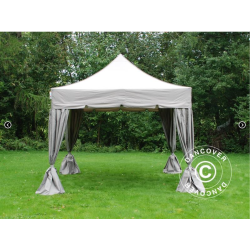 Flextents PRO 4x4m "Peaked" inkl. 4st dekorativa hrngardiner, Latte