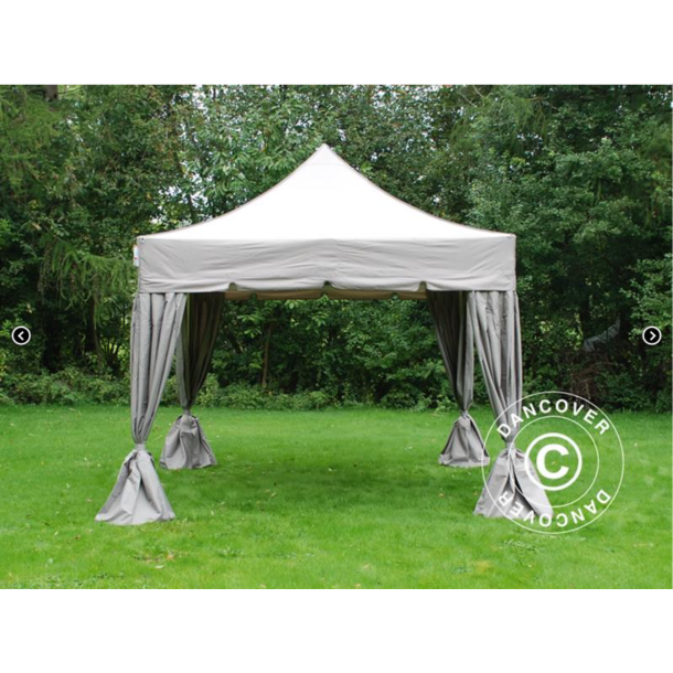 Flextents PRO 4x4m "Peaked" inkl. 4st dekorativa hrngardiner, Latte