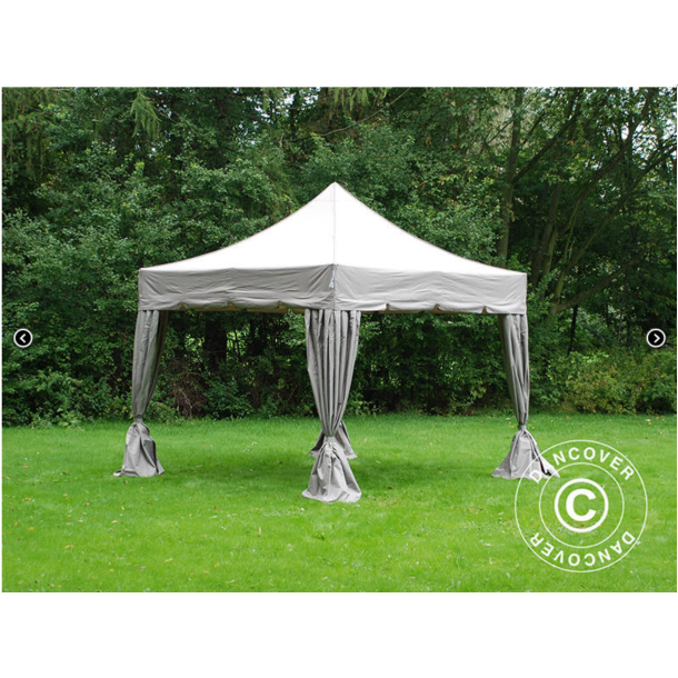 Flextents PRO 4x4m "Peaked" inkl. 4st dekorativa hrngardiner, Latte