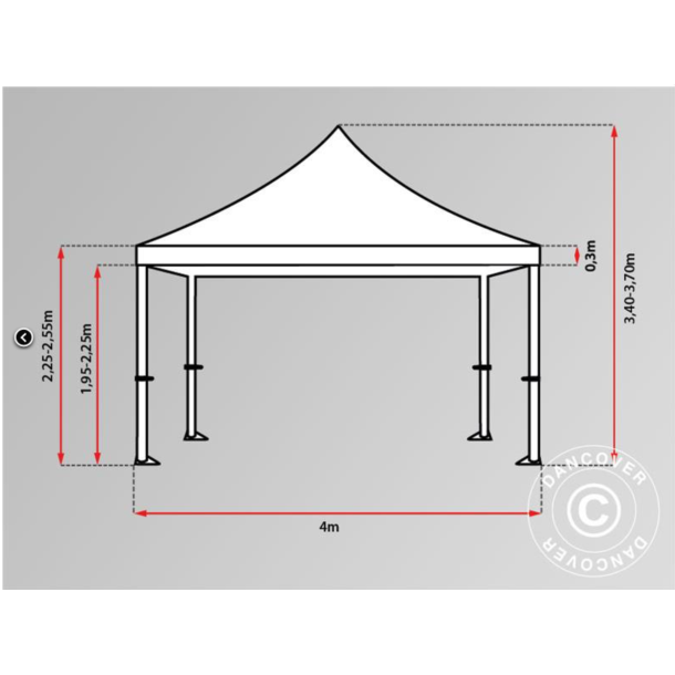 Flextents PRO 4x4m "Peaked" inkl. 4st dekorativa hrngardiner, Latte