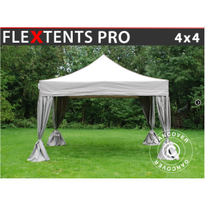 Flextents PRO 4x4m inkl. 4st dekorativa hrngardiner, Latte