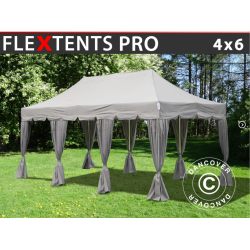 Flextents PRO 4x6m "Peaked" inkl. 8st dekorativa hrngardiner, Latte