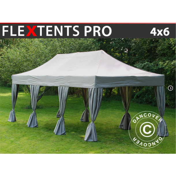 Flextents PRO 4x6m inkl. 8st dekorativa hrngardiner