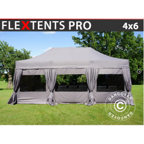 Flextents PRO 4x6m inkl. 8st sidor & 8st dekorativa hrngardiner
