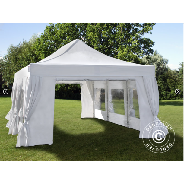 Flextents PRO 4x6m inkl. 8st sidor &amp; 8st dekorativa hrngardiner