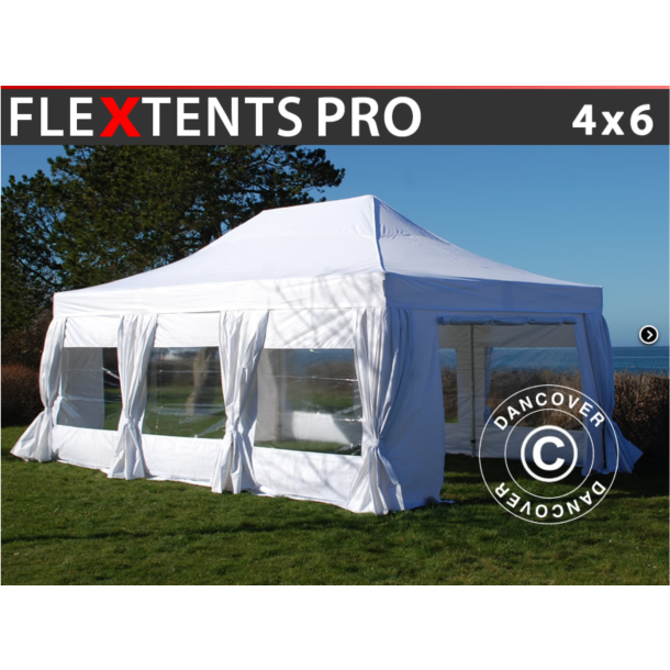 Flextents PRO 4x6m inkl. 8st sidor &amp; 8st dekorativa hrngardiner
