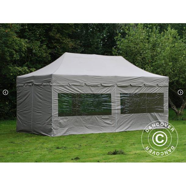 Ej Klar  FleXtents PRO 4x8m "Peaked" inkl 6st sidor, Latte