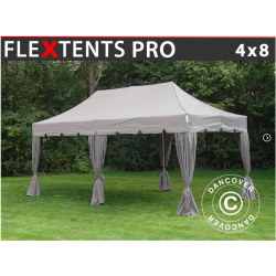 Flextents PRO 4x8m "Peaked" inkl. 6st dekorativa hrngardiner, Latte