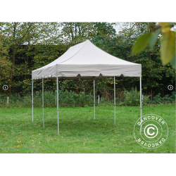 Flextents PRO 4x8m "Peaked" inkl. 6st dekorativa hrngardiner, Latte