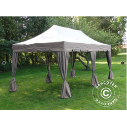 Flextents PRO 4x8m "Peaked" inkl. 6st dekorativa hrngardiner, Latte