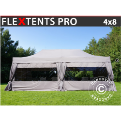 Flextents PRO 4x8m inkl. 6st sidor &amp; 6st dekorativa hrngardiner, Latte