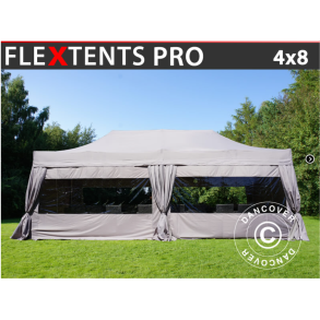 Flextents PRO 4x8m inkl. 6st sidor & 6st dekorativa hrngardiner, Latte