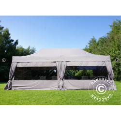 Flextents PRO 4x8m inkl. 6st sidor &amp; 6st dekorativa hrngardiner, Latte