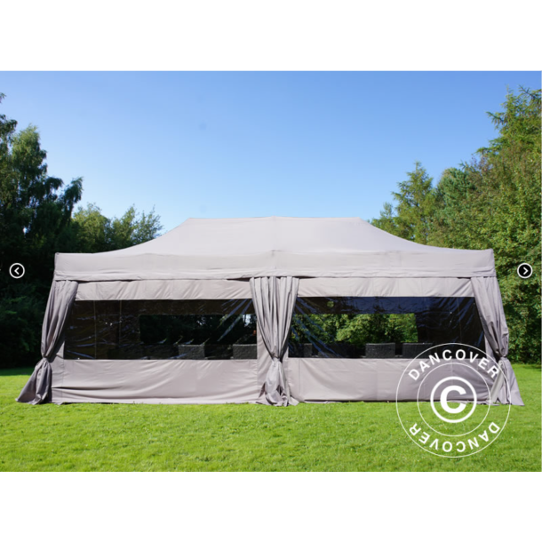 Flextents PRO 4x8m inkl. 6st sidor &amp; 6st dekorativa hrngardiner, Latte
