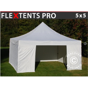 Flextents PRO 5x5m inkl 4st sidovggar, Vit