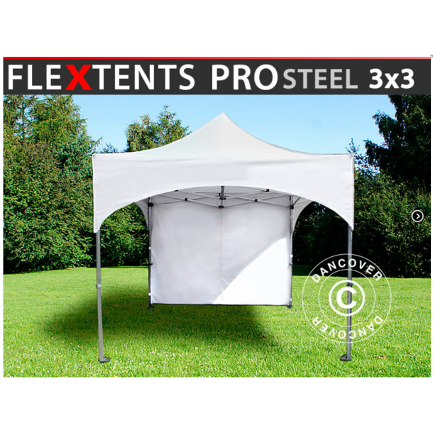 FleXtents PRO Steel 3x3m "Arched" inkl 4st sidor, Vit