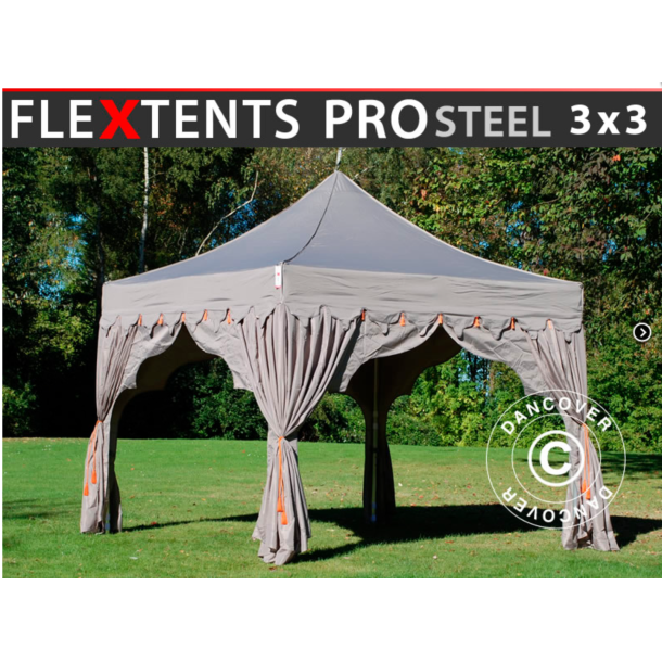 Flextents PRO Steel 3x3m "Raj" inkl. 4st dekorativa hrngardiner