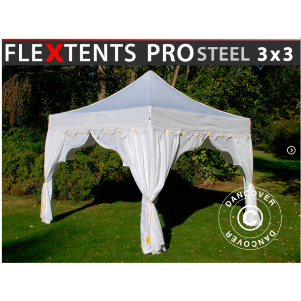 Flextents PRO Steel 3x3m "Raj" inkl. 4st dekorativa hrngardiner