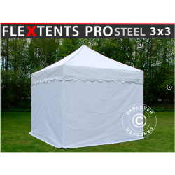 FleXtents PRO Steel 3x3m "Wave" inkl 4st sidor, Vit