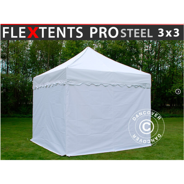 FleXtents PRO Steel 3x3m "Wave" inkl 4st sidor, Vit