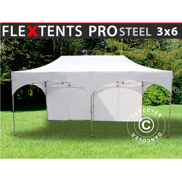 FleXtents PRO Steel 3x6m "Arched" inkl 6st sidor, Vit