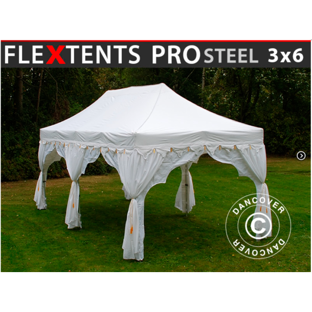 Flextents PRO Steel 3x6m "Raj" inkl. 6st dekorativa hrngardiner