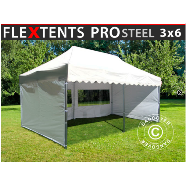 FleXtents PRO Steel 3x6m "Wave" inkl 6st sidor, Vit