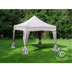 Flextents PRO Steel 4x4m "Peaked" inkl. 4st dekorativa hrngardiner, Latte