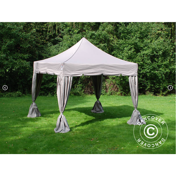 Flextents PRO Steel 4x4m "Peaked" inkl. 4st dekorativa hrngardiner, Latte