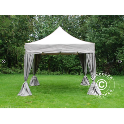 Flextents PRO Steel 4x4m "Peaked" inkl. 4st dekorativa hrngardiner, Latte