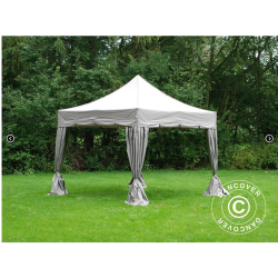 Flextents PRO Steel 4x4m "Peaked" inkl. 4st dekorativa hrngardiner, Latte